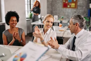 This image about two women are clapping
