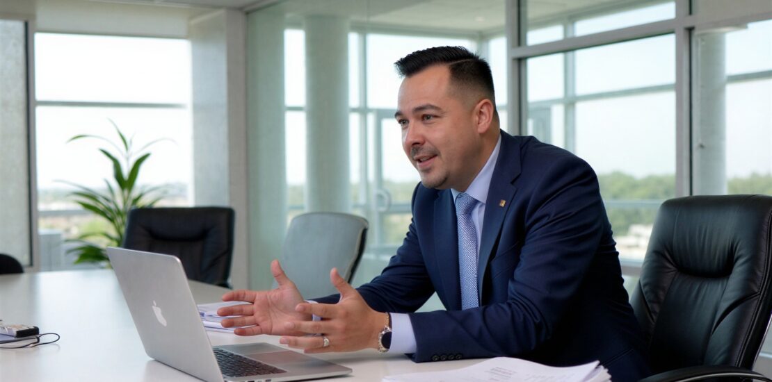 Trey Driver from Medcore Brokerage consulting with a Texas small business client