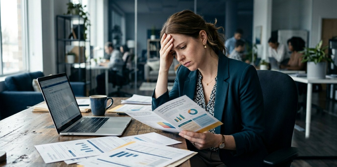 Employee reviewing a workplace benefits packet and considering how to ask their employer for better health insurance and employee benefits