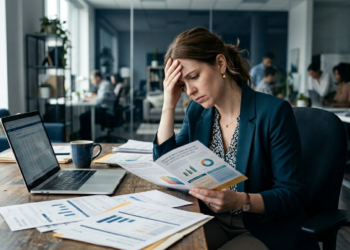 Employee reviewing a workplace benefits packet and considering how to ask their employer for better health insurance and employee benefits