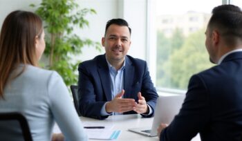 small business employee benefits texas broker 10 Things Small Business Owners Should Know Before Offering Employee Benefits Small business employee benefits broker in Texas meeting with two business owners in a modern office