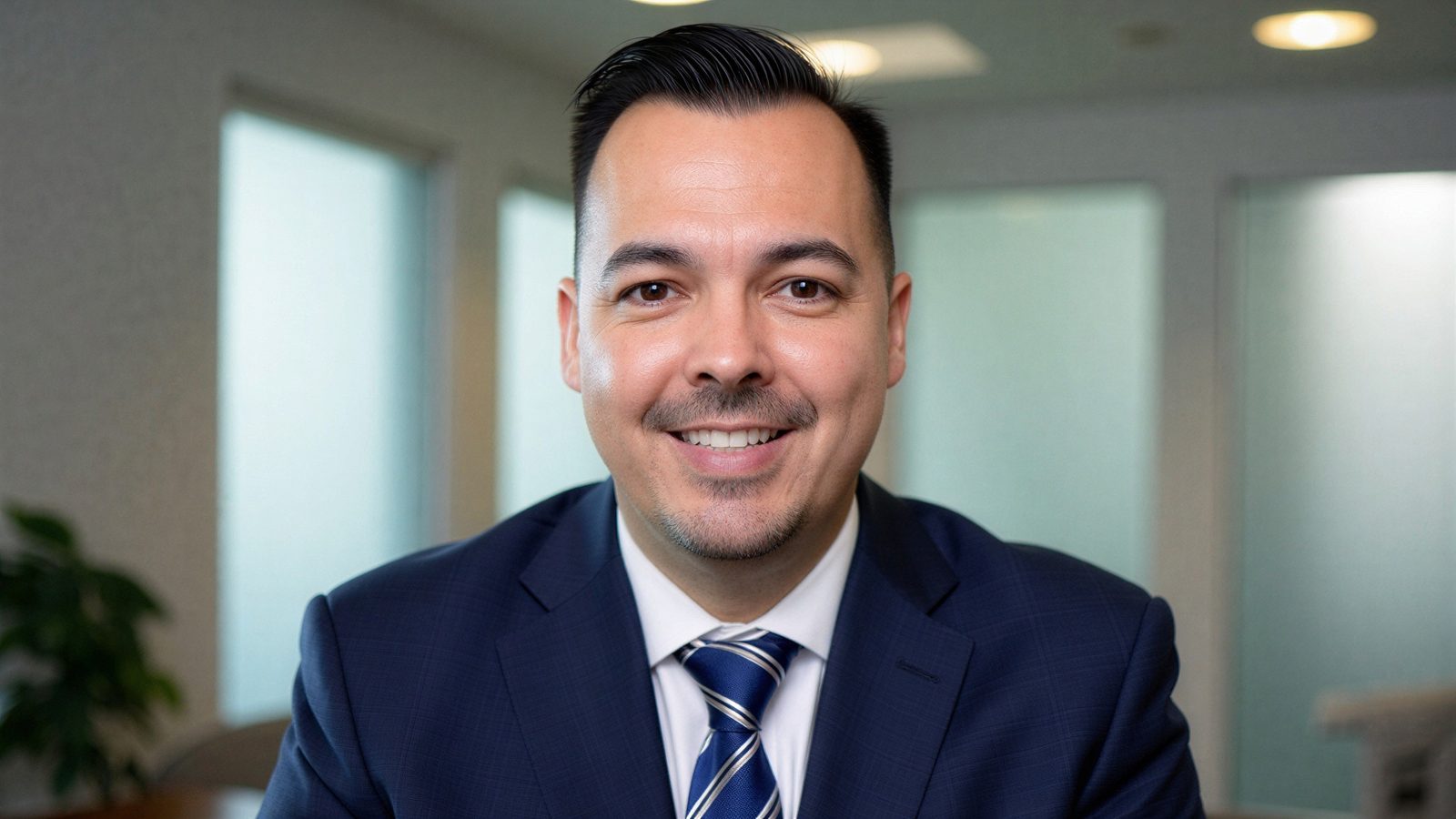 Trey Driver, employee benefits broker at Medcore Brokerage, smiling in an office, ready to help employers shop for group health insurance